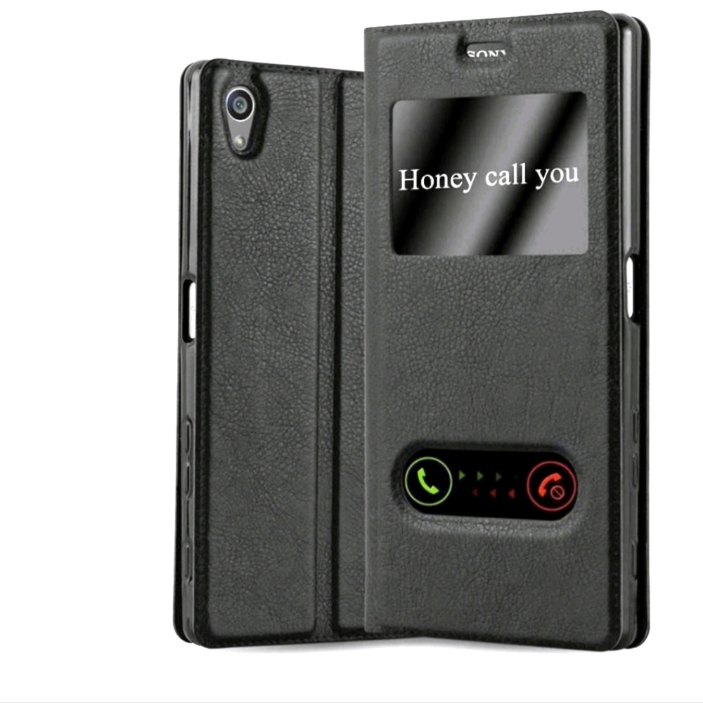 Sony Xperia XA1 Ultra Double Window Display Cut Outs Wallet Case Cover Black New